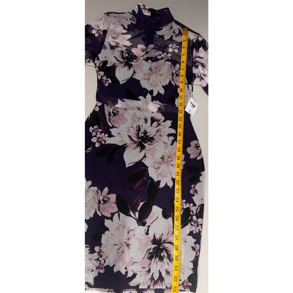 VTG 90s Charlotte Russe Dress Small Floral Bodycon Mesh Sheer Cutout Whimsigoth - Picture 7 of 8